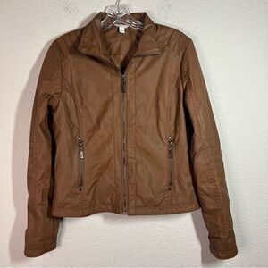 Cato EST 1946 Brown‎ Zip Up Leather Moto Jacket Womens Size Medium